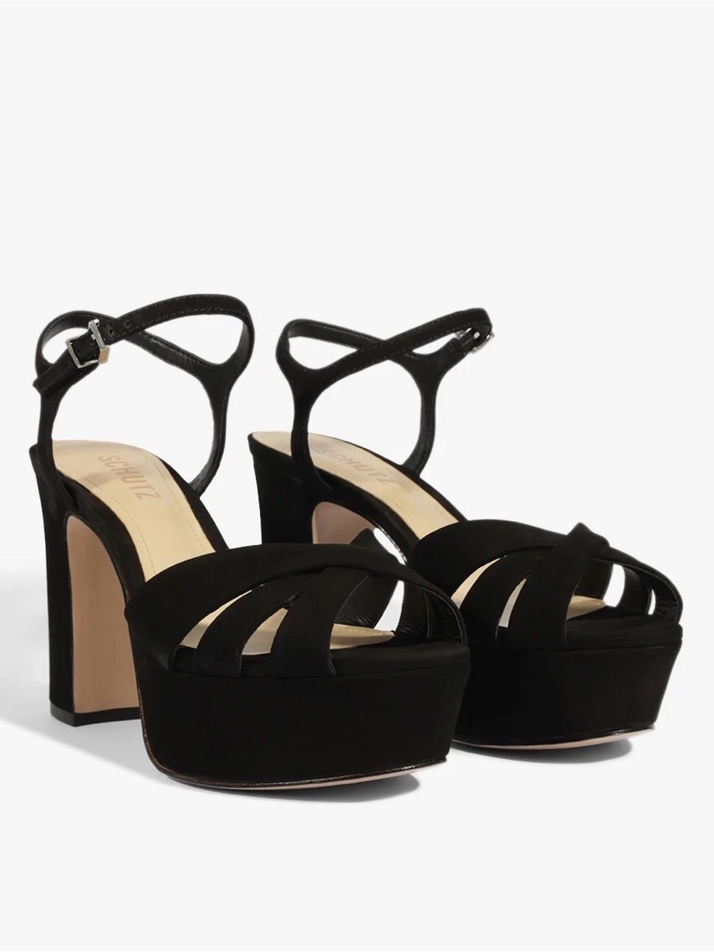 Schutz Keefa Black Platform Ankle-Strap Sandals